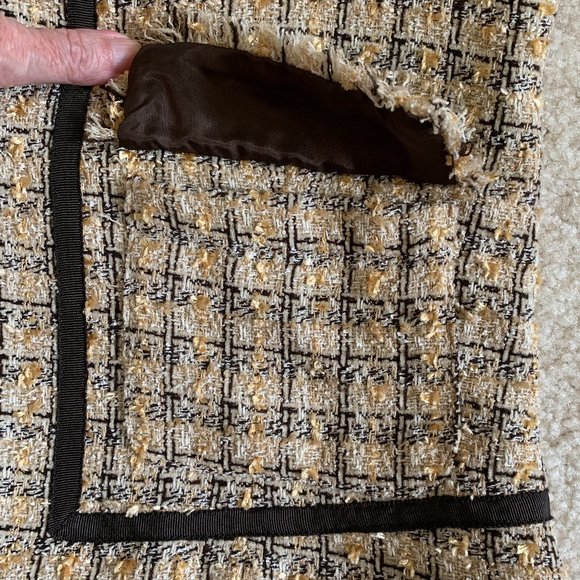 πHPπ Vintage Tweed Fringe Hem Blazer Size 4 Lined, Brown Tan & Cream - Picture 12 of 15